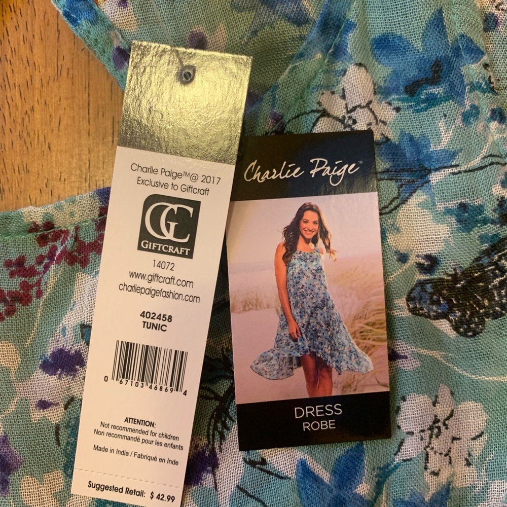 Charlie Paige NWT small/medium Blue and White Dress Ruffled Shark Bite Hem - Picture 3 of 12